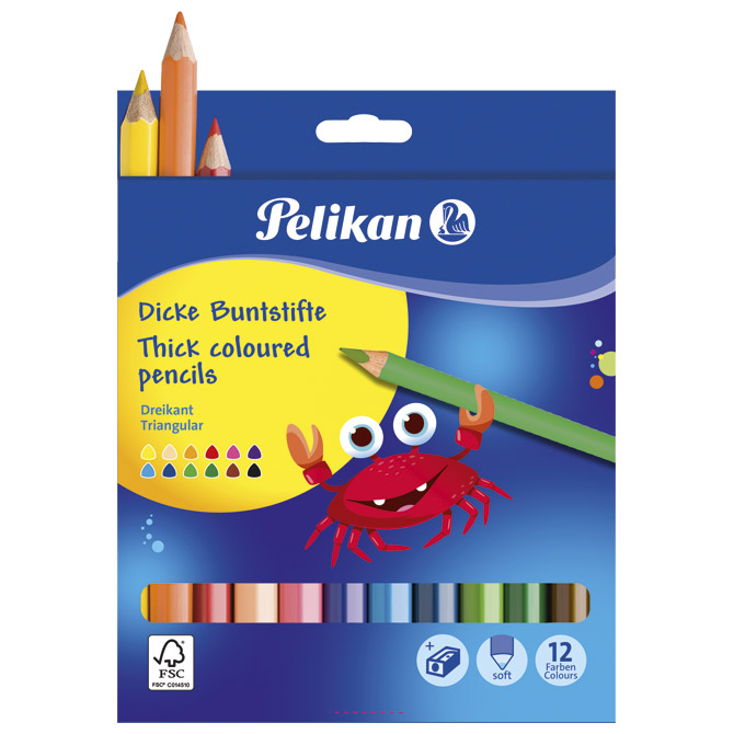 Boje drvene  12boja trokutaste Jumbo+šiljilo Pelikan 700160 (300001182) blister