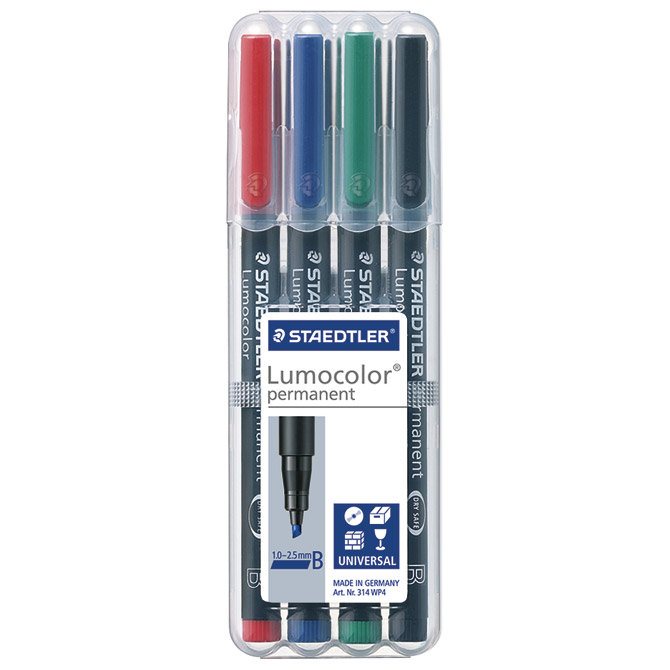 Marker permanentni 1-2,5 mm pk4 reciklirani Lumocolor Staedtler 314 WP4