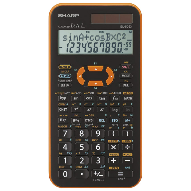 Kalkulator tehnički 10+2mjesta 462 funkcije Sharp EL-506 XYR narančasti!!