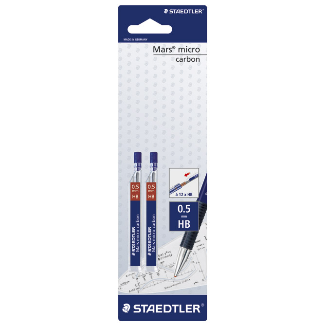 Mine 0,5 mm HB pk2 Mars micro carbon Staedtler 2505HBBK2D blister
