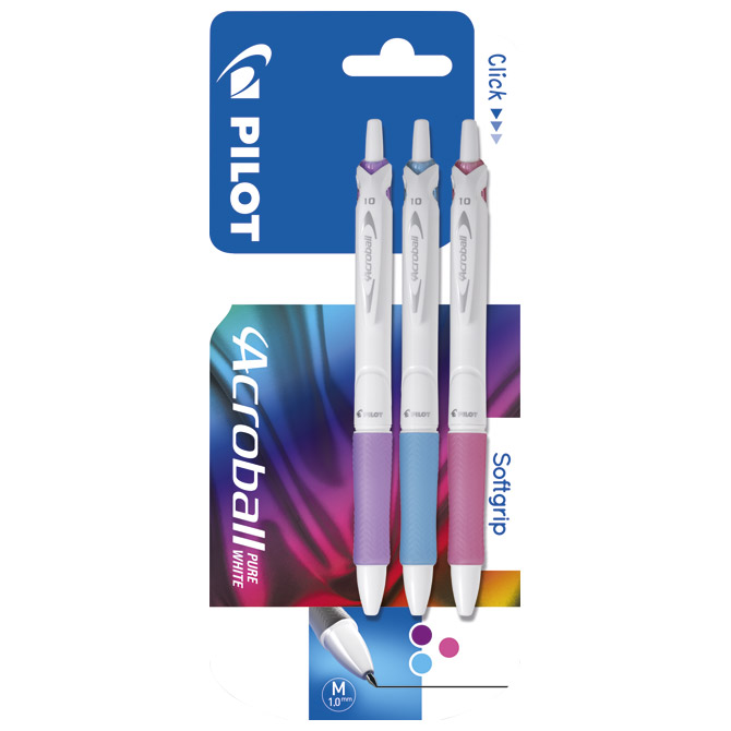 Olovka kemijska Acroball Pure White pk3 Begreen Pilot BAB-15M-BG blister!!