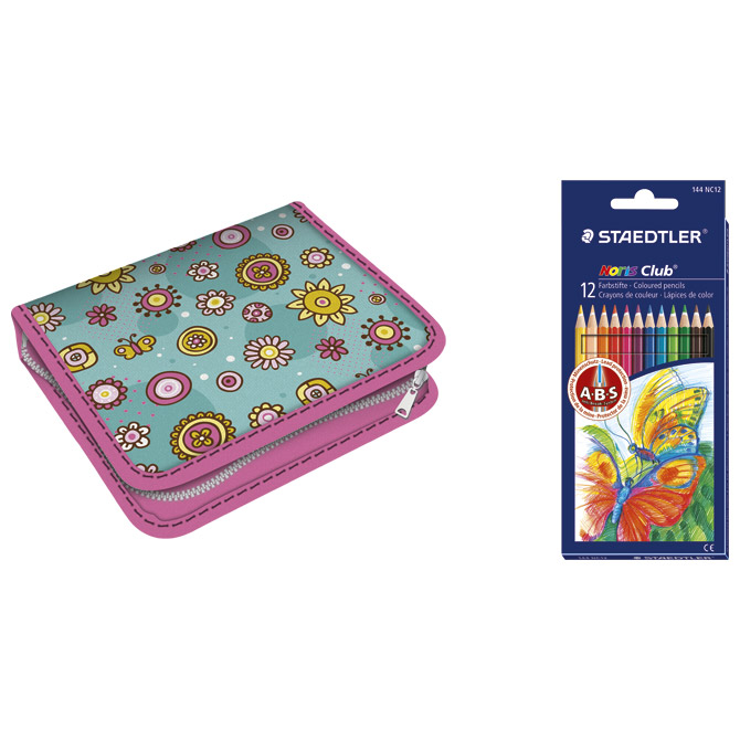 Pernica puna 1zip 2preklopa Flowers+drvene bojice 144NC12 GRATIS Staedtler!!