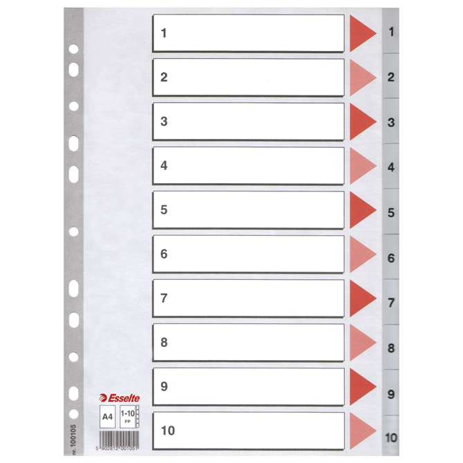 Pregrada plastična A4 brojevi 1-10 Esselte 100105 siva!!