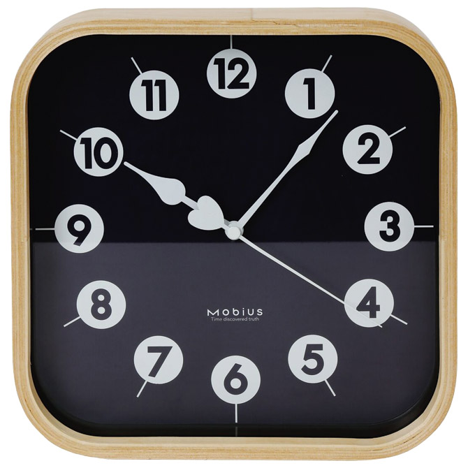 Sat zidni 23x23cm drveni MorningBlack Mobius crno/smeđi!!