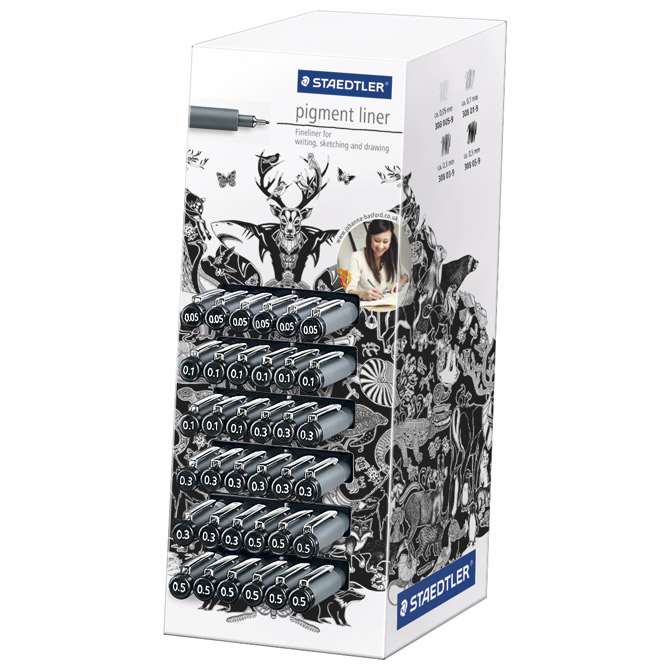 Stalak s flomasterima fineliner pigment pk36 Staedtler 308 crni