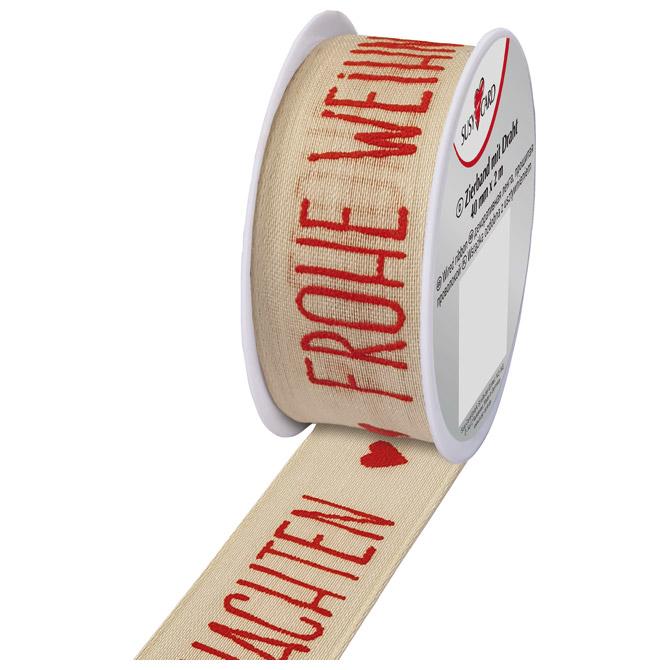 Vrpca ukrasna 25mmx2m Frohe Weihnachten Herlitz 40023809 crveno/bijela!!