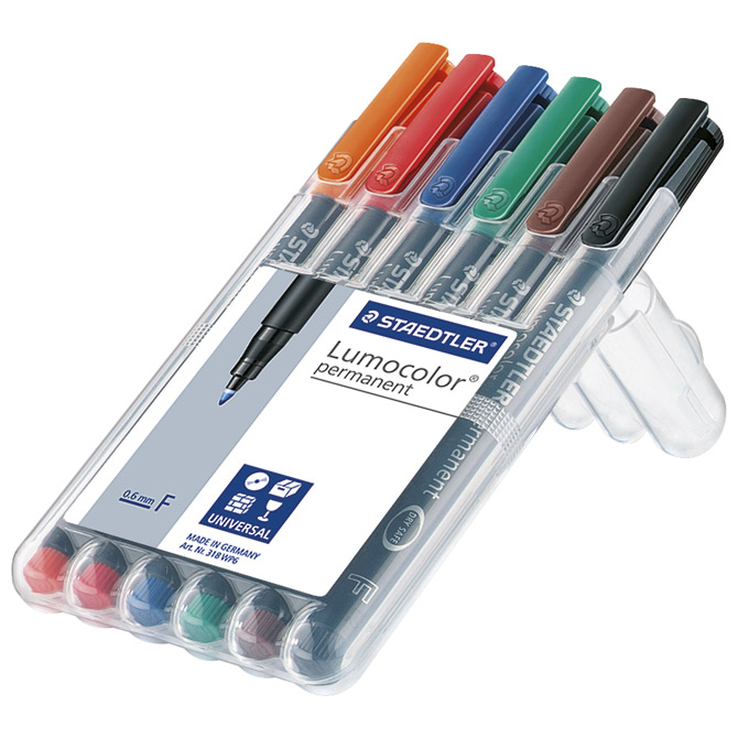 Marker permanentni 0,6 mm pk6 reciklirani Lumocolor Staedtler 318 WP6