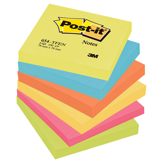Blok samoljepljiv  76x76mm 100L Post-it Energetic 3M.654-TFEN sortirano!!