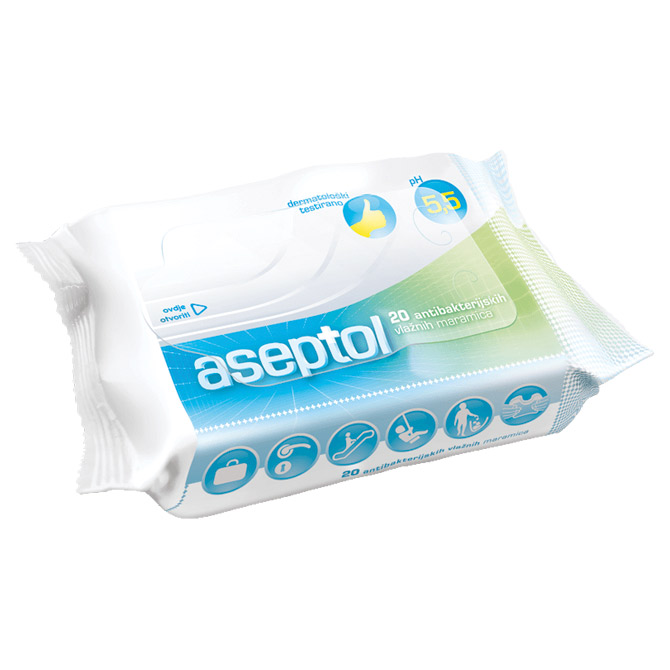 Maramice vlažne antibakterijske pk20 Aseptol!!