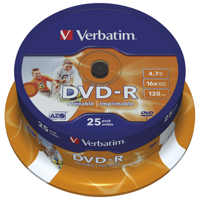 DVD-R 4,7/120 16x spindl printable pk25 Verbatim 43538!!
