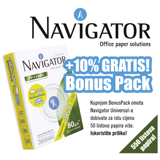 Papir ILK Navigator A4 80g Universal pk550+bonus-10% gratis (50 listova više)