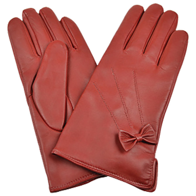 Rukavice kožne ženske sa mašnom Galko 71-0074-R03 crvena L!! 