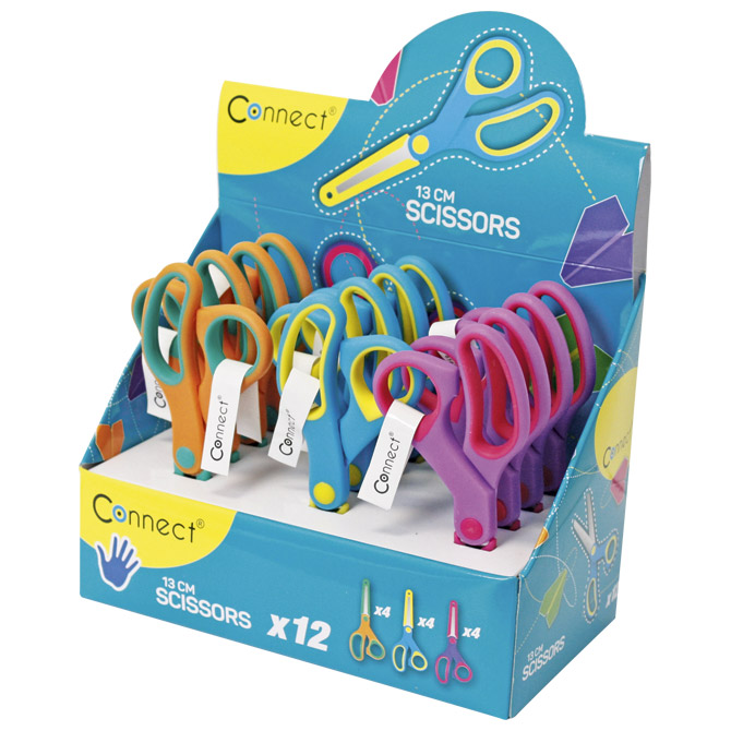 Škare školske 13 cm oble sa zaštitom i mjerilom Connect sortirano!!