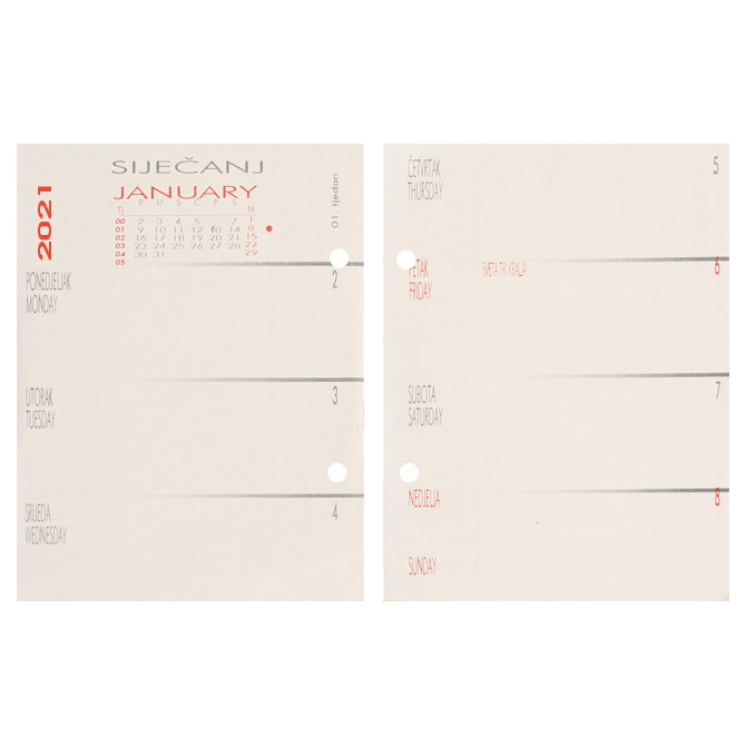 Uložak za stolni kalendar - standardne rupe 7 cm-tjedni Tobi