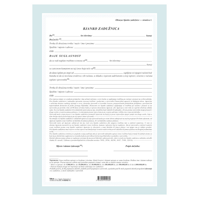 Obrazac A-638/BZ bjanko zadužnica Fokus