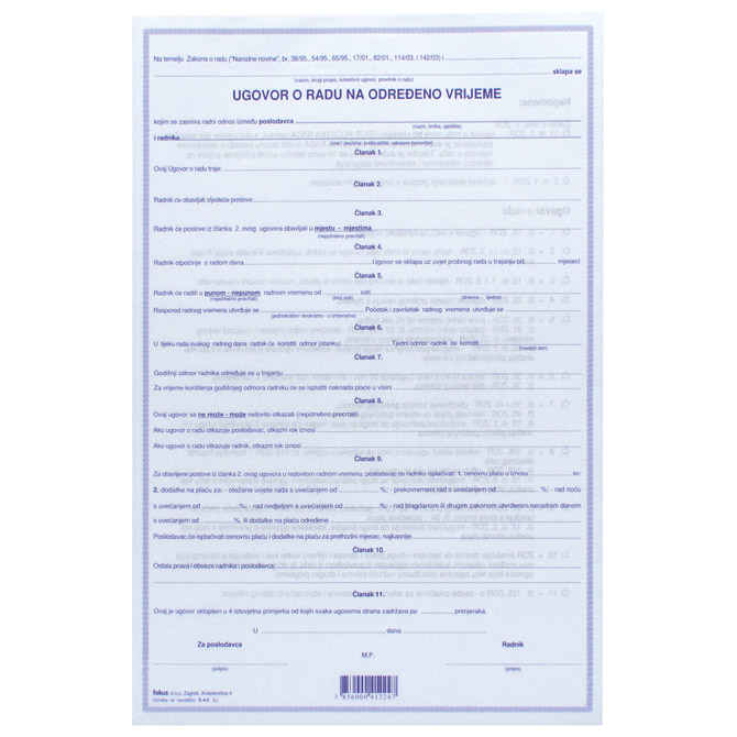 Obrazac E-4-2 ugovor o radu na određeno vrijeme Fokus
