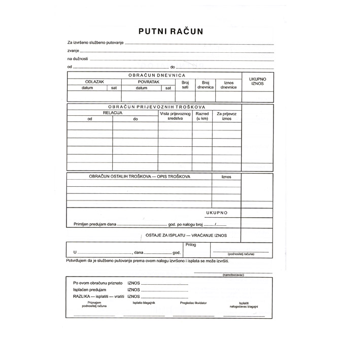 Obrazac B-8-3 putni nalog Fokus