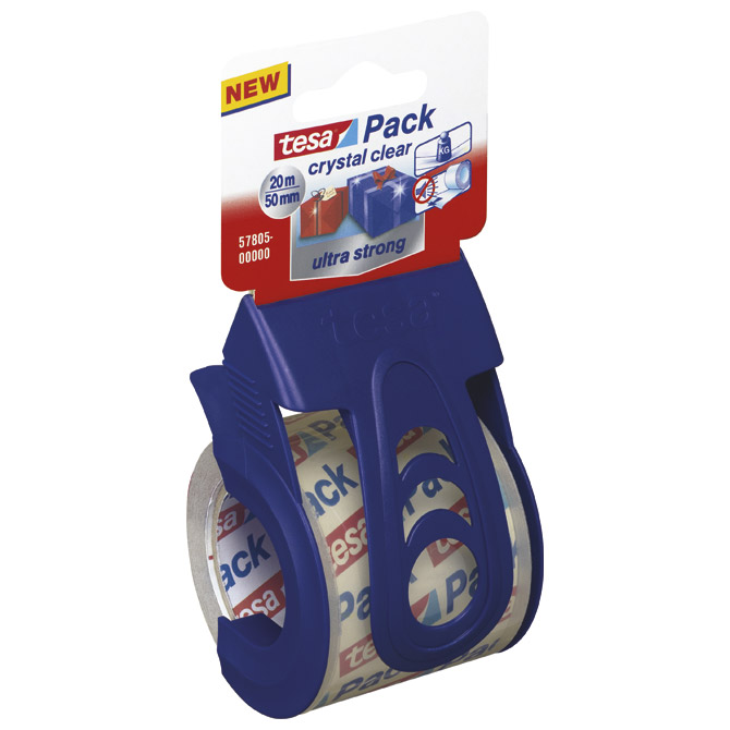 Traka ljepljiva 50mmx20m solvent Crystal Clear Tesa 57805+ručni stalak