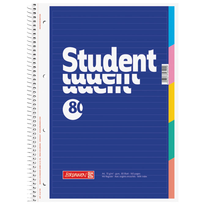 Blok kolegij A4 crte  80L perforacija+4rupe rub u boji Brunnen 10-67901 plavi!!