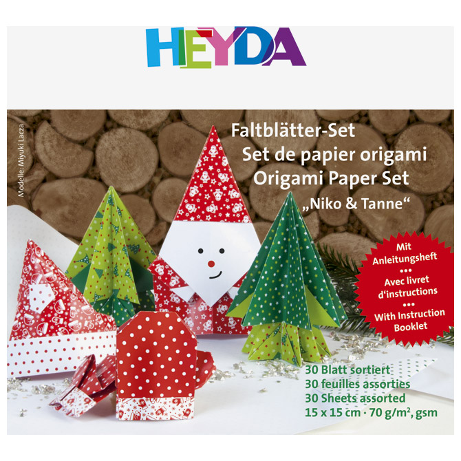 Papir Origami 15x15cm 70g pk30 Božić Heyda 20-48755 78 crveno-zeleni