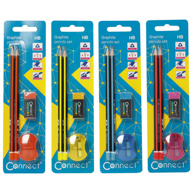Olovka grafitna HB trokutasta pk2+gumica+šiljilo Connect blister