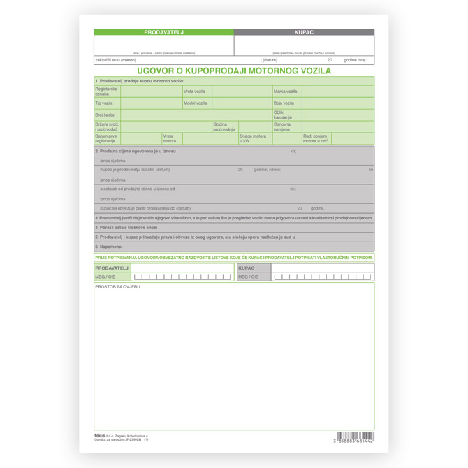 Obrazac F-37/NCR 1+2 ugovor o kupopr.mot.vozila Fokus