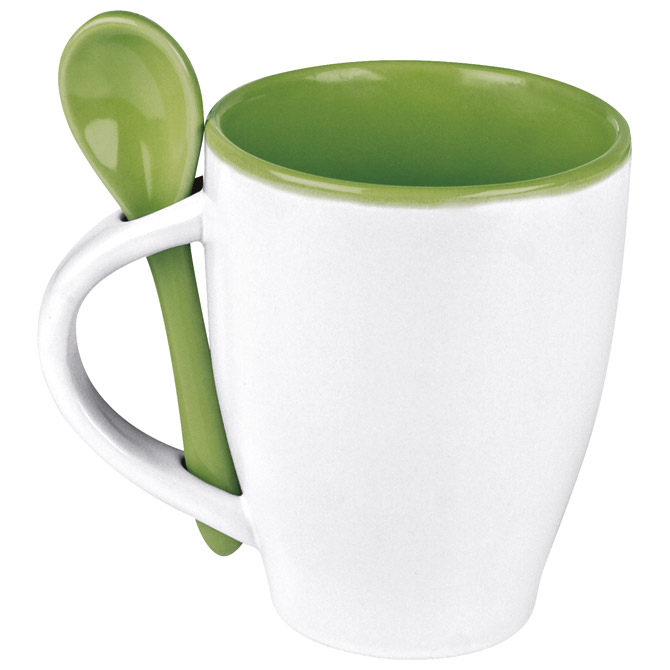 Šalica 250ml sa žličicom bijela/zelena!!
