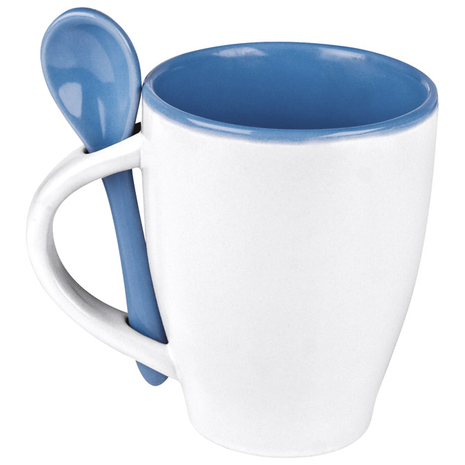 Šalica 250ml sa žličicom bijela/plava!!