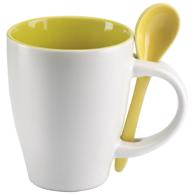 Šalica 250ml sa žličicom bijela/žuta!!