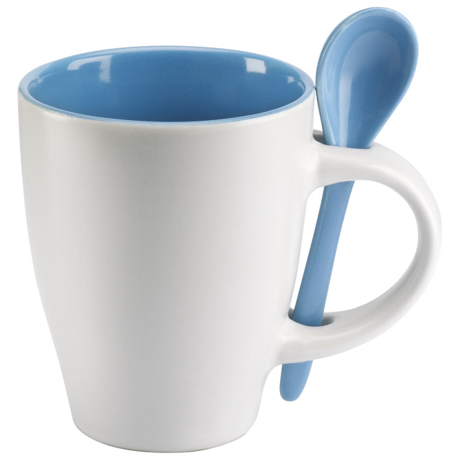 Šalica 250 ml sa žličicom bijela/plava!!