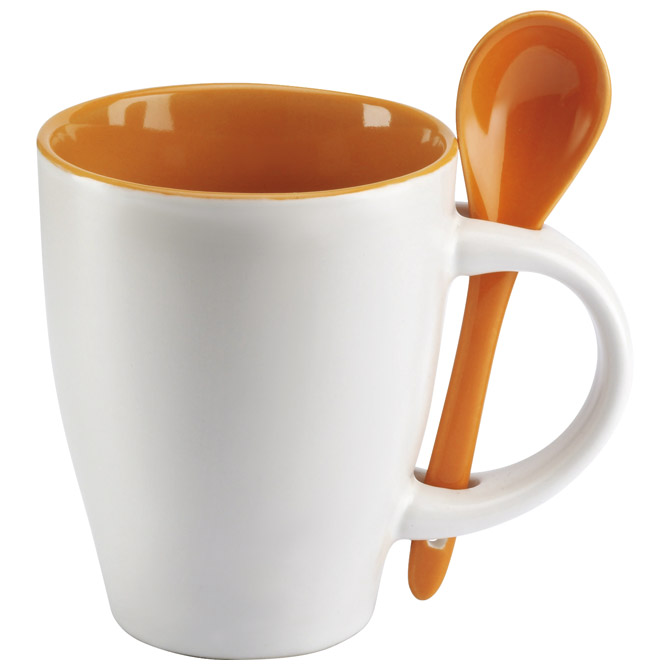 Šalica 250ml sa žličicom bijela/narančasta