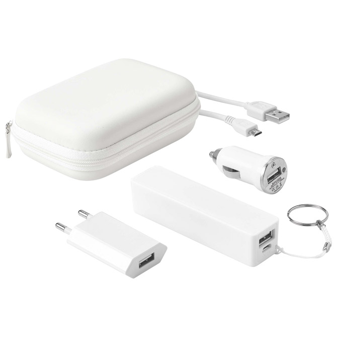 Set punjač za mobilne uređaje prijenosni +punjač za auto bijeli!!