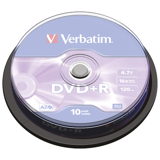DVD+R 4,7/120 16x spindl Mat Silver pk10 Verbatim 43498!!