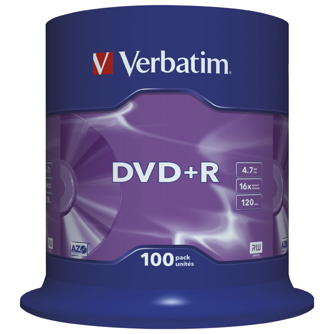 DVD+R 4,7/120 16x spindl Mat Silver pk100 Verbatim 43551!!
