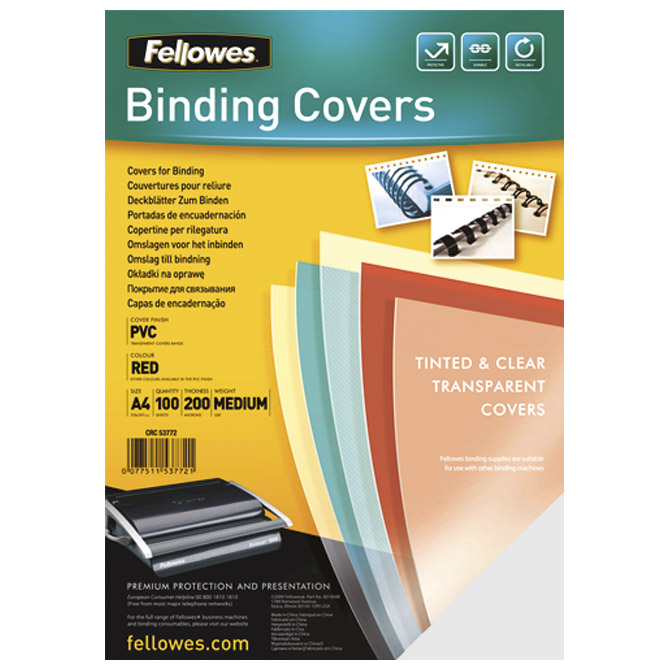 Korice za spiralni uvez 200my pvc A4 pk100 Fellowes 5377001 žute