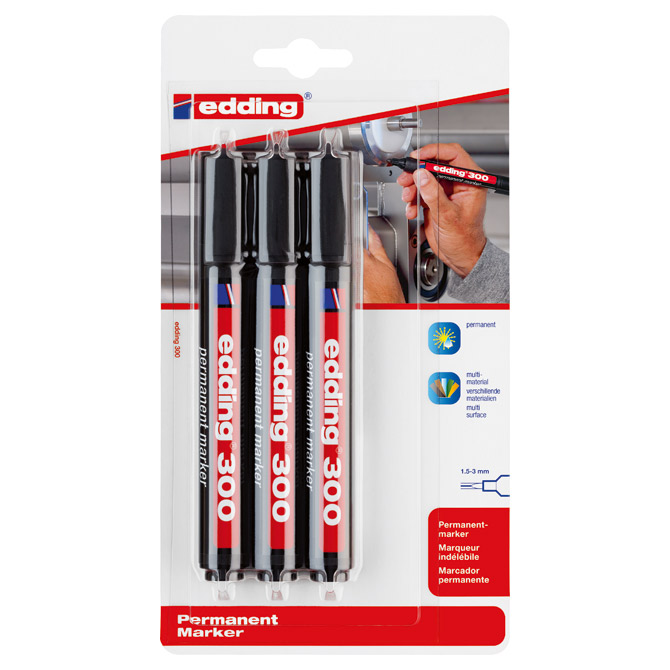 Marker permanentni 1,5-3mm okrugli vrh Edding 300/3 crni blister