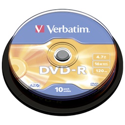 [000019312] DVD-R 4,7/120 16x spindl Mat Silver pk10 Verbatim 43523