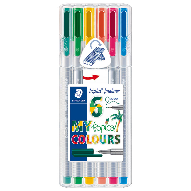 Flomaster fineliner 0,3mm pk6 Tropical Triplus Staedtler 334 SB6CS4!!