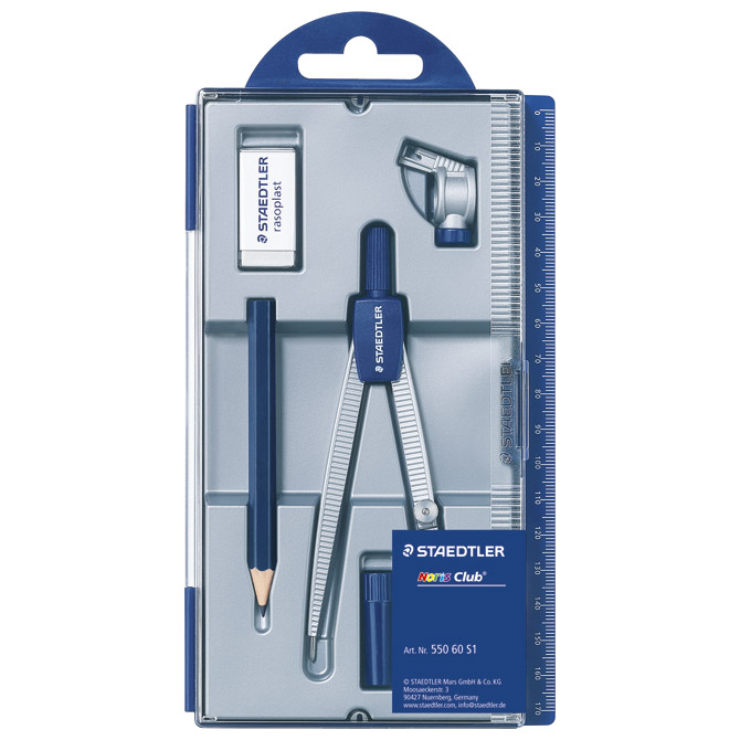 Šestar školski 550 60+gumica+grafitna olovka Staedtler 550 60 S1 blister!!