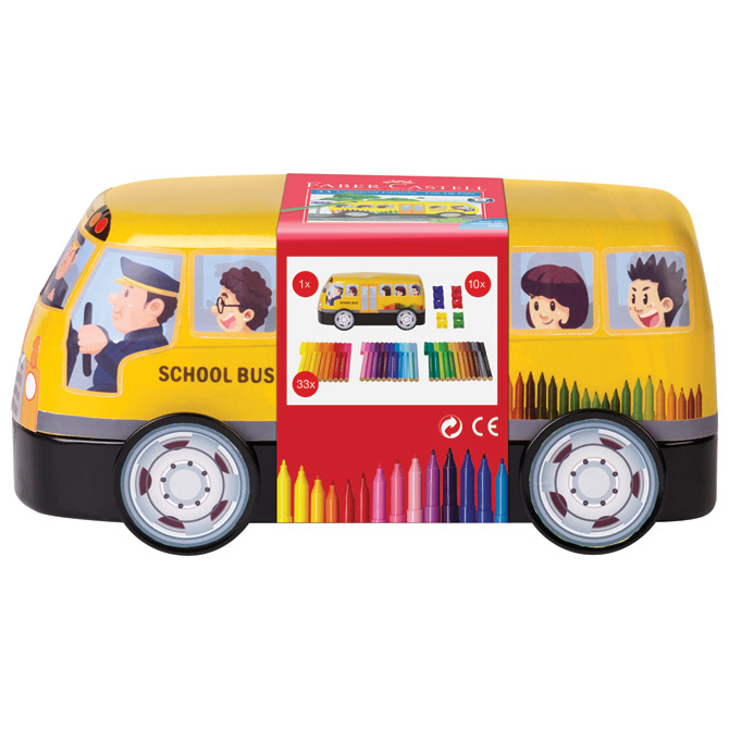 Flomaster školski  33boje u metalnoj kutiji Connector School bus Faber-Castell 155532!!