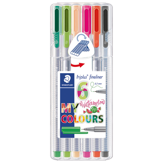 Flomaster fineliner 0,3mm pk6 Watermelon Triplus Staedtler 334 SB6CS7!!