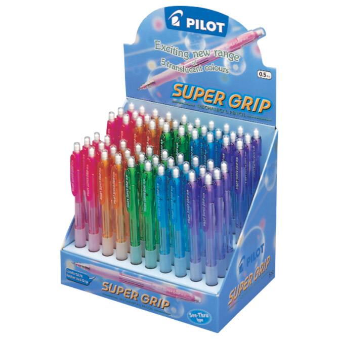 Stalak s olovkama tehničkim 0,5 mm pk60 Super grip neon Pilot H-185N-60DPK