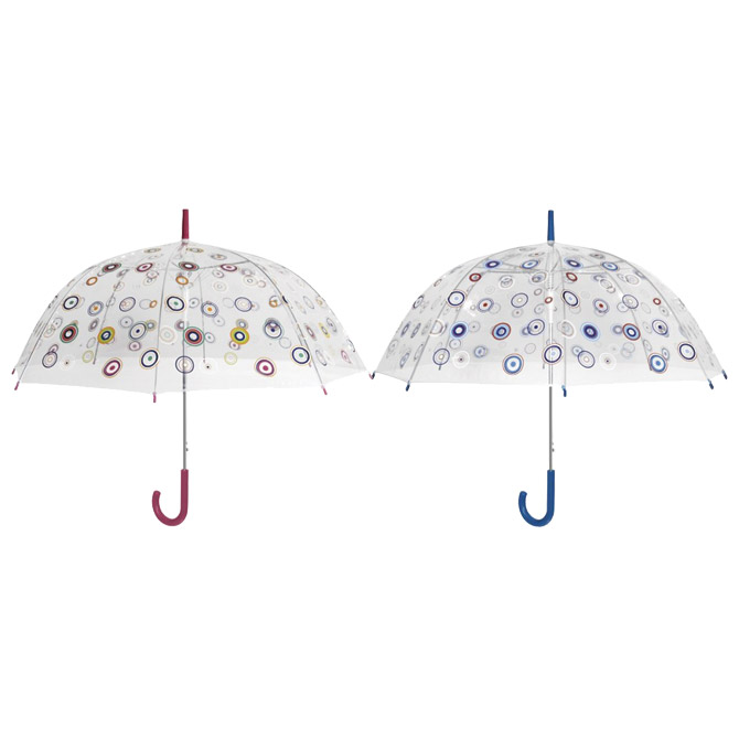 Kišobran automatik s plastičnom ručkom krugovi Poe Basic Perletti 12036 prozirni!!