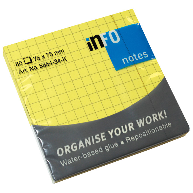 Blok samoljepljiv  75x75 mm karo 80L Global Notes 5654-34-K neon-žuti