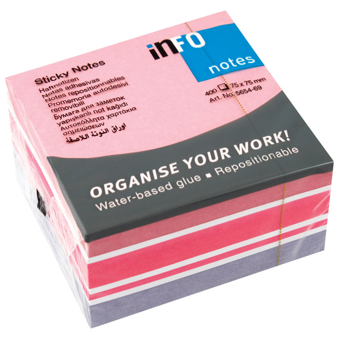 Blok samoljepljiv kocka 75x75 mm 400L Global Notes 5654-69 sortirano