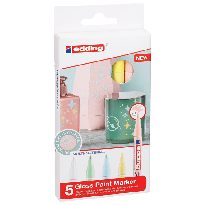 Marker permanentni sjajni lakirajući 1-2 mm Edding 751/5boja pastel blister