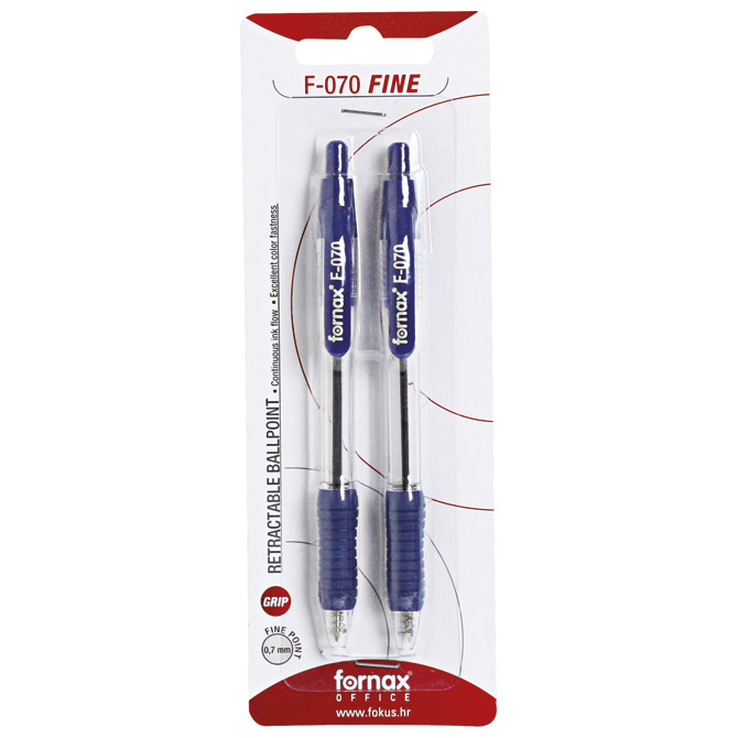 Olovka kemijska grip F-070 uložak plavi pk2 Fornax plava blister!!