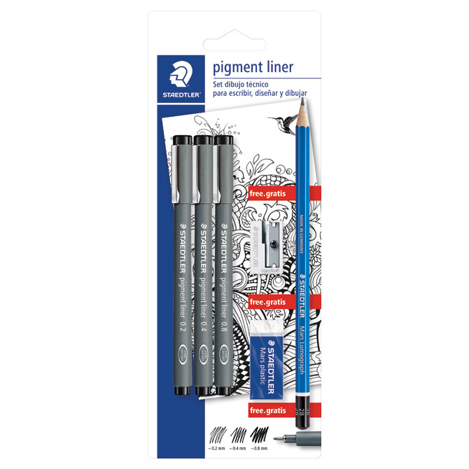 Set flomaster liner pigment pk3+olovka grafitna+šiljilo+gumica Design Journey Staedtler 308 SBK3P!!