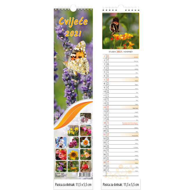 Kalendar "Cvijeće"- uski okomiti 13 listova, spirala