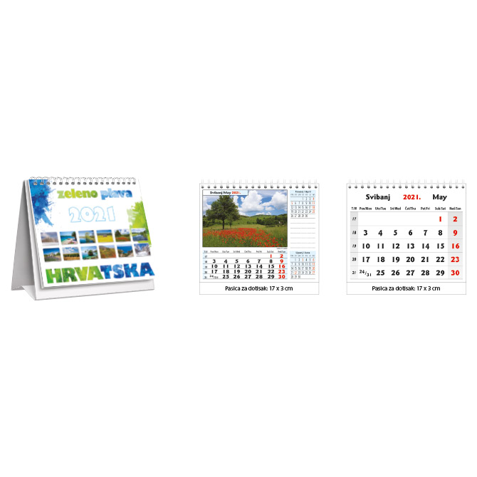 Kalendar stolni mali "Zeleno-plava Hrvatska" 13 listova, spirala